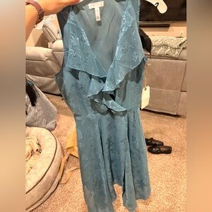Leith Teal Ruffle V-Neck Midi Dress